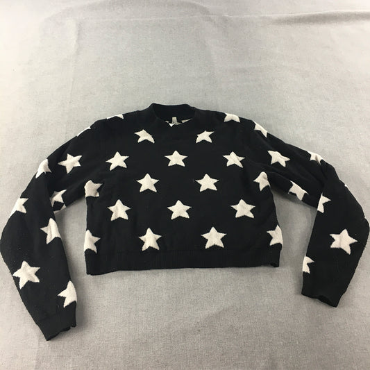 Black Friday Womens Cropped Sweater Size 16 Star Pattern Mock Neck Jumper