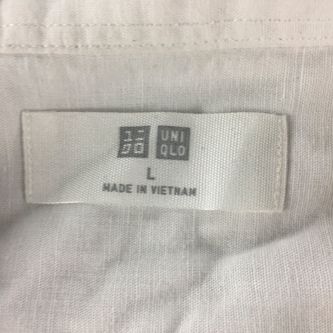 Uniqlo Mens Linen Shirt Size L White Button-Up Short Sleeve Collared