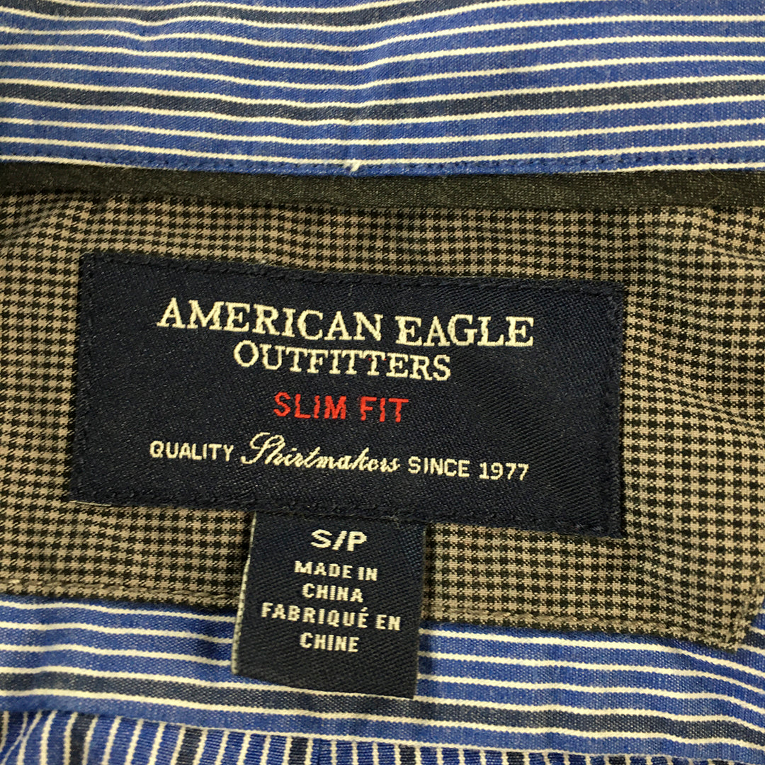 American Eagle Mens Shirt Size S Blue Striped Long Sleeve Button-Up Slim Fit