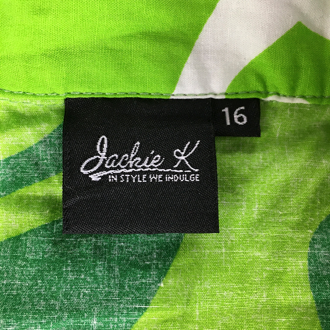 Jackie K Womens Shirt Size 16 Green Funky Hawaiian Loud Button-Up