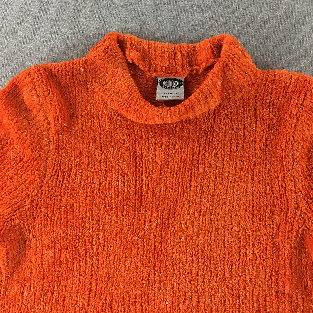 Shock Resistant Womens Knit Sweater Size 12 Orange Fleece Pullover Jumper