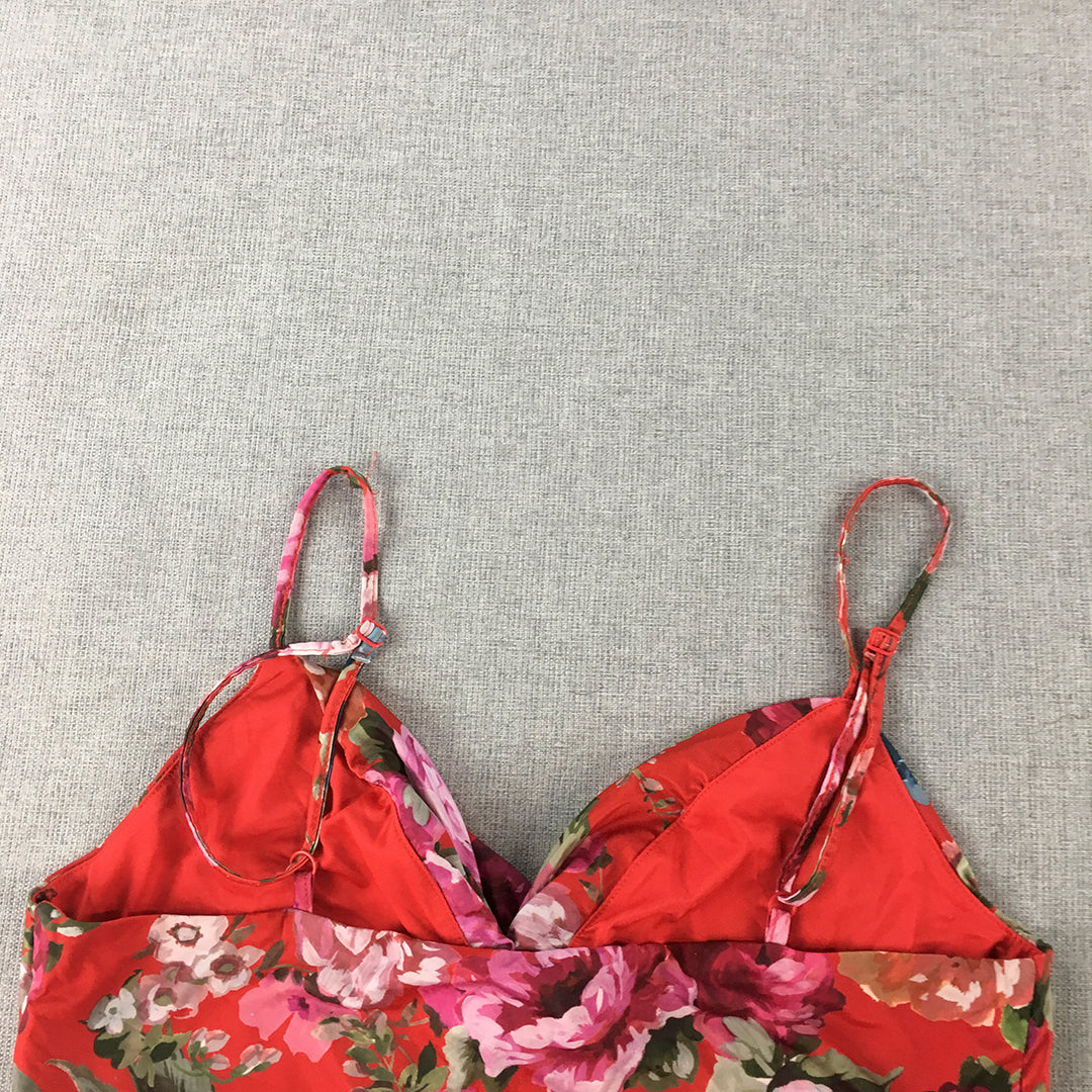 Forever New Womens Swimsuit Size S Red Floral One-Piece Sleeveless