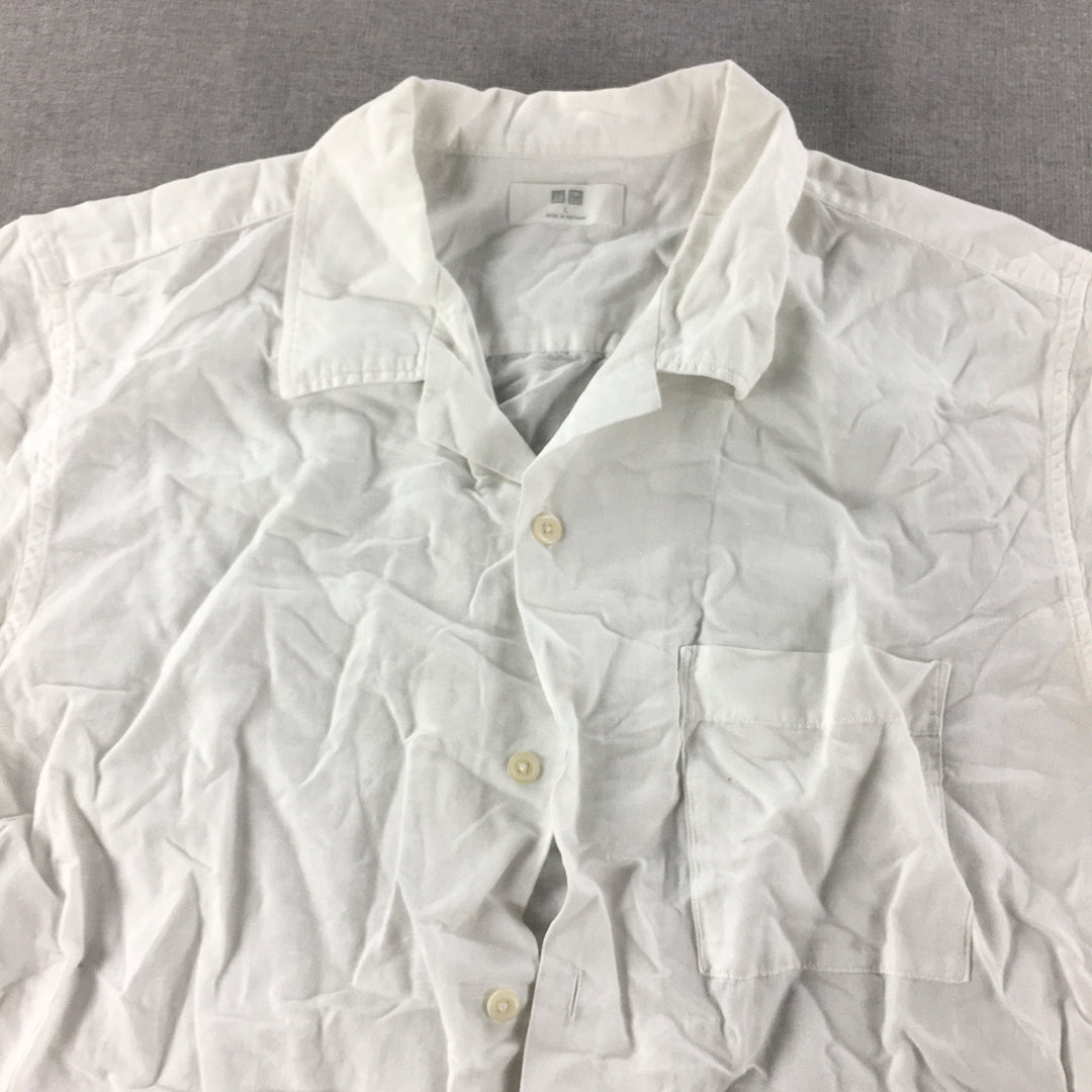 Uniqlo Mens Linen Shirt Size L White Button-Up Short Sleeve Collared