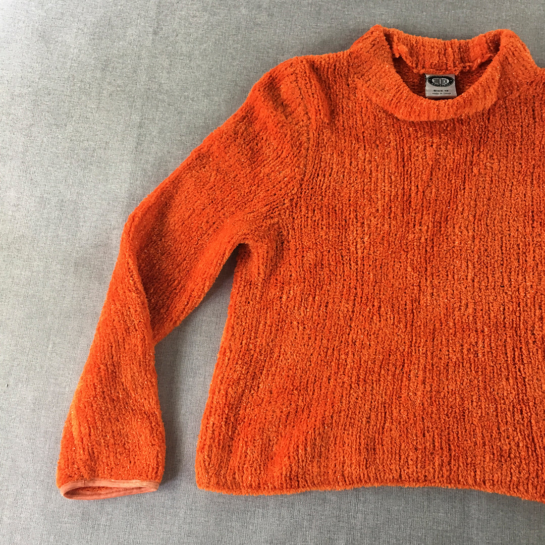 Shock Resistant Womens Knit Sweater Size 12 Orange Fleece Pullover Jumper