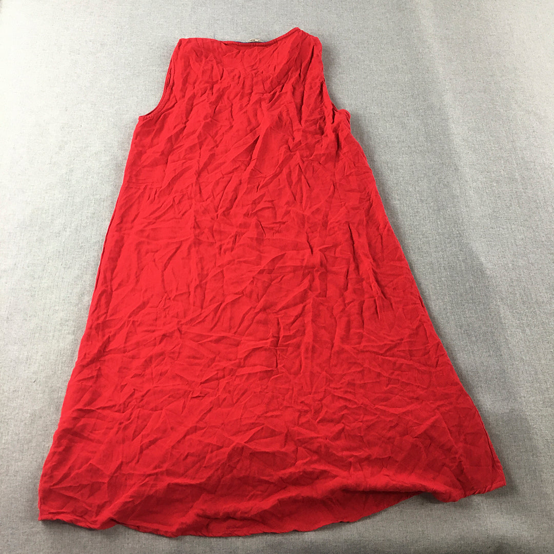 Island Strong Womens Shirt Dress Size 8 Red Button Up Sleeveless Mini