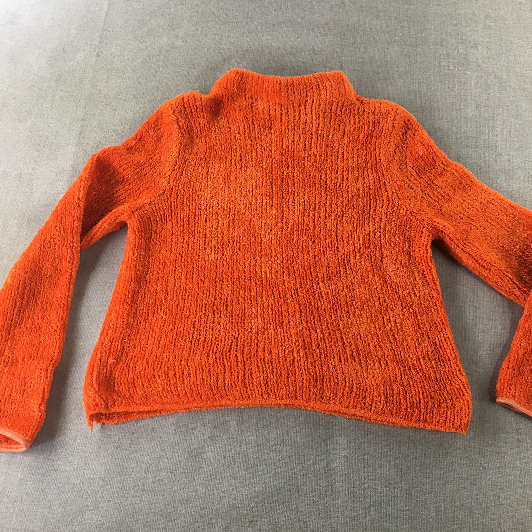 Shock Resistant Womens Knit Sweater Size 12 Orange Fleece Pullover Jumper