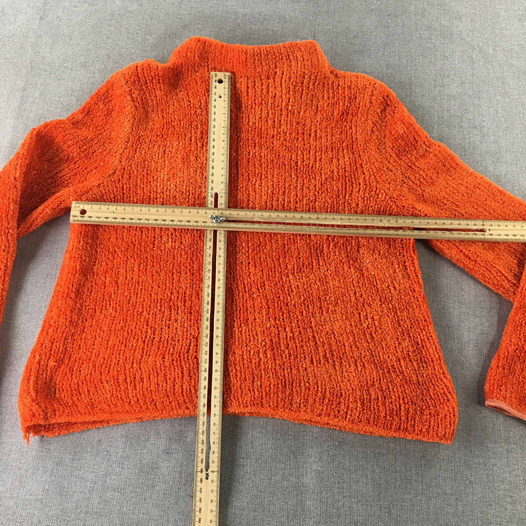 Shock Resistant Womens Knit Sweater Size 12 Orange Fleece Pullover Jumper