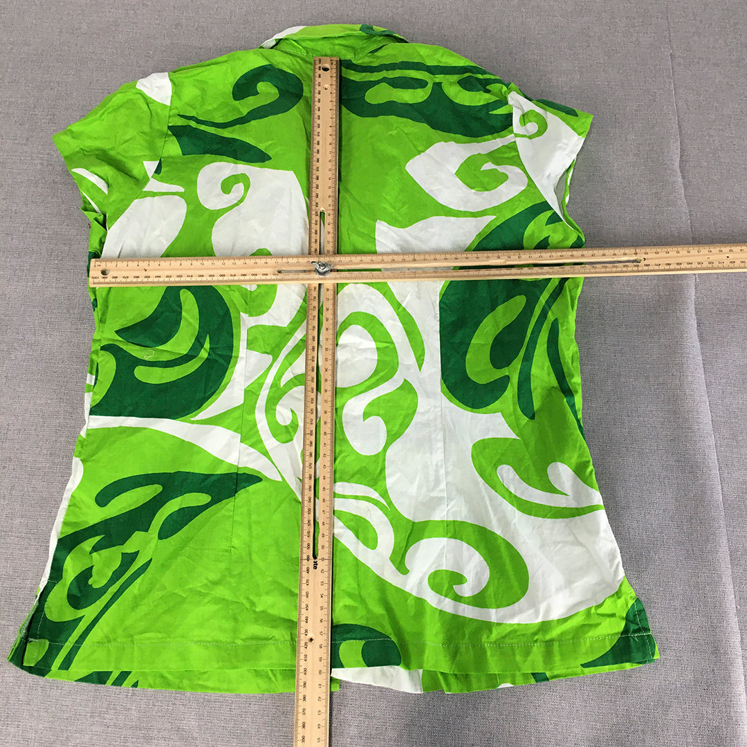 Jackie K Womens Shirt Size 16 Green Funky Hawaiian Loud Button-Up