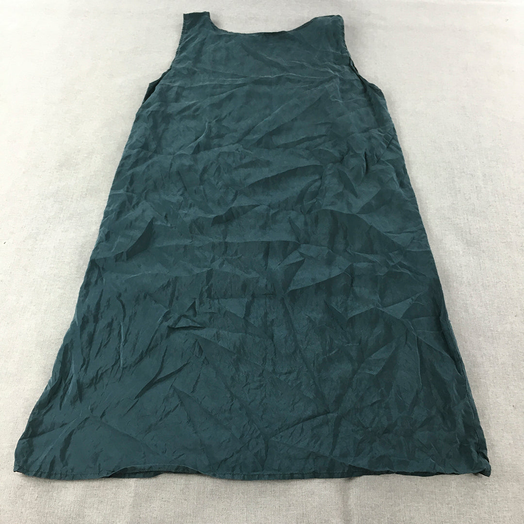 Widdess Womens Silk A-Line Dress Size 14 Green Sleeveless Short