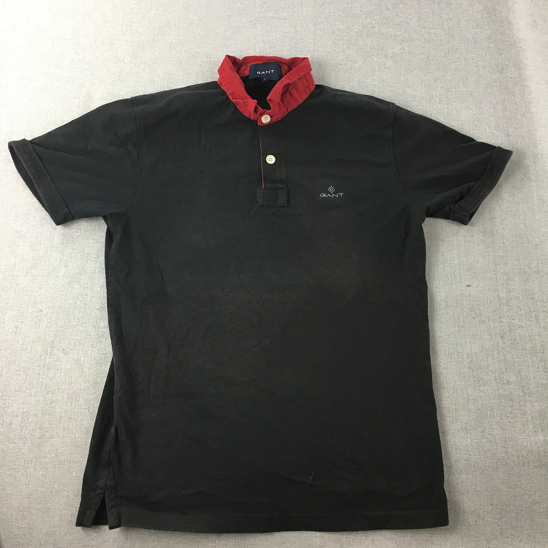 Gant Mens Polo Shirt Size L Slim Fit Black Logo Collared Short Sleeve Rugby