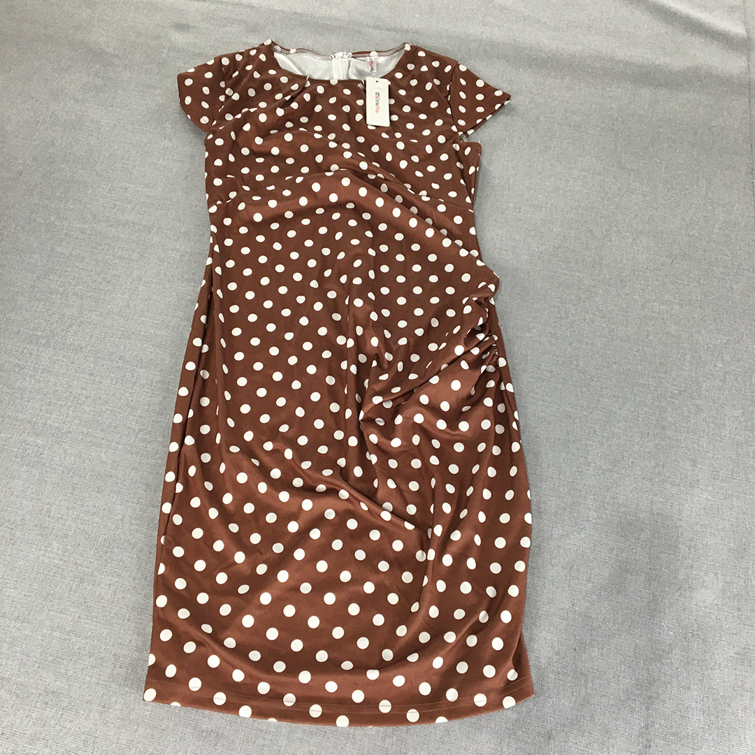 NEW Order Plus Womens Shirt Dress Size M Brown White Polka Dot Midi