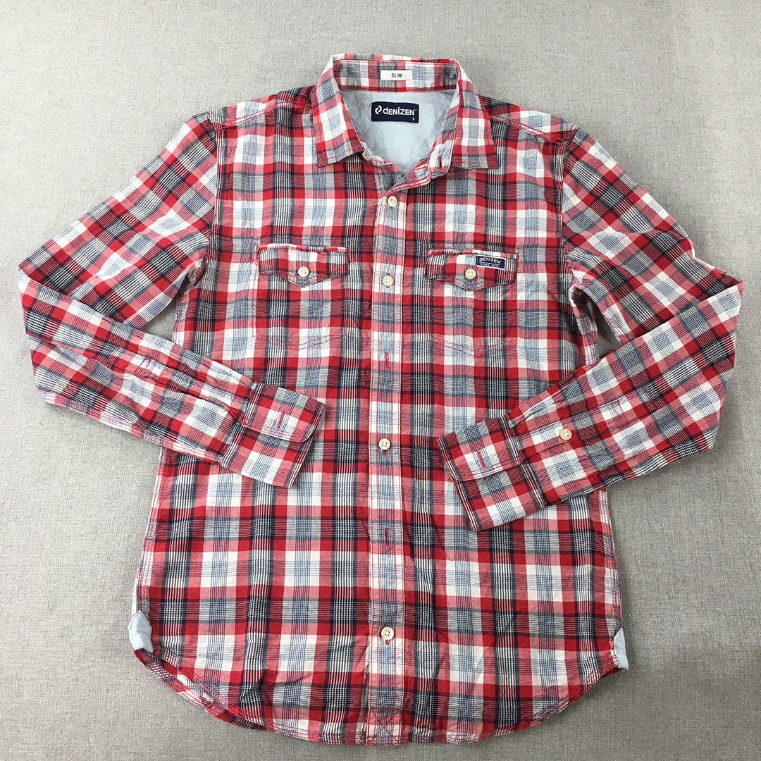 Levi's Denizen Mens Shirt Size S Slim Fit Red White Checkered Button-Up