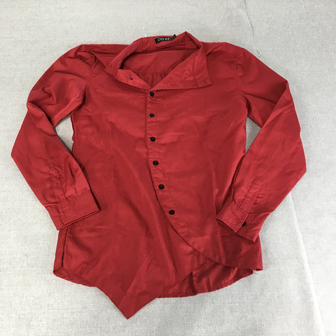 CT & HF Womens Shirt Size L Red Avant Garde Asymmetrical Button-Up Punk