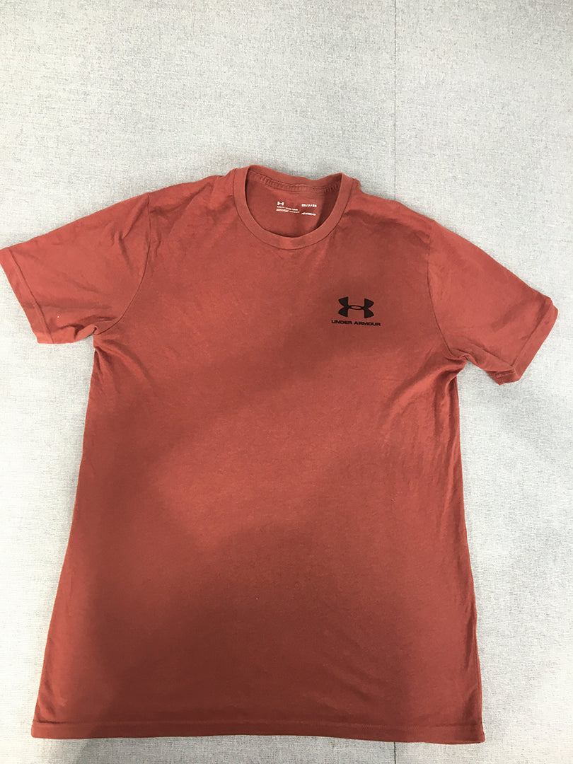 Under Armour Mens T-Shirt Size S Red Logo Short Sleeve Crew Neck Tee