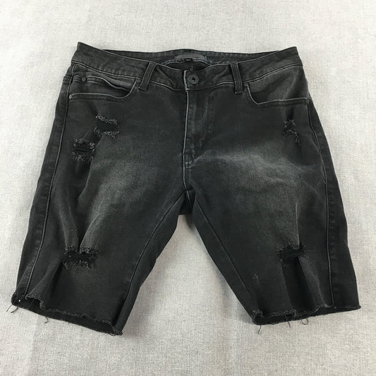 Absent Mens Denim Shorts Size 32 Black Distressed Slim Fit Stretch