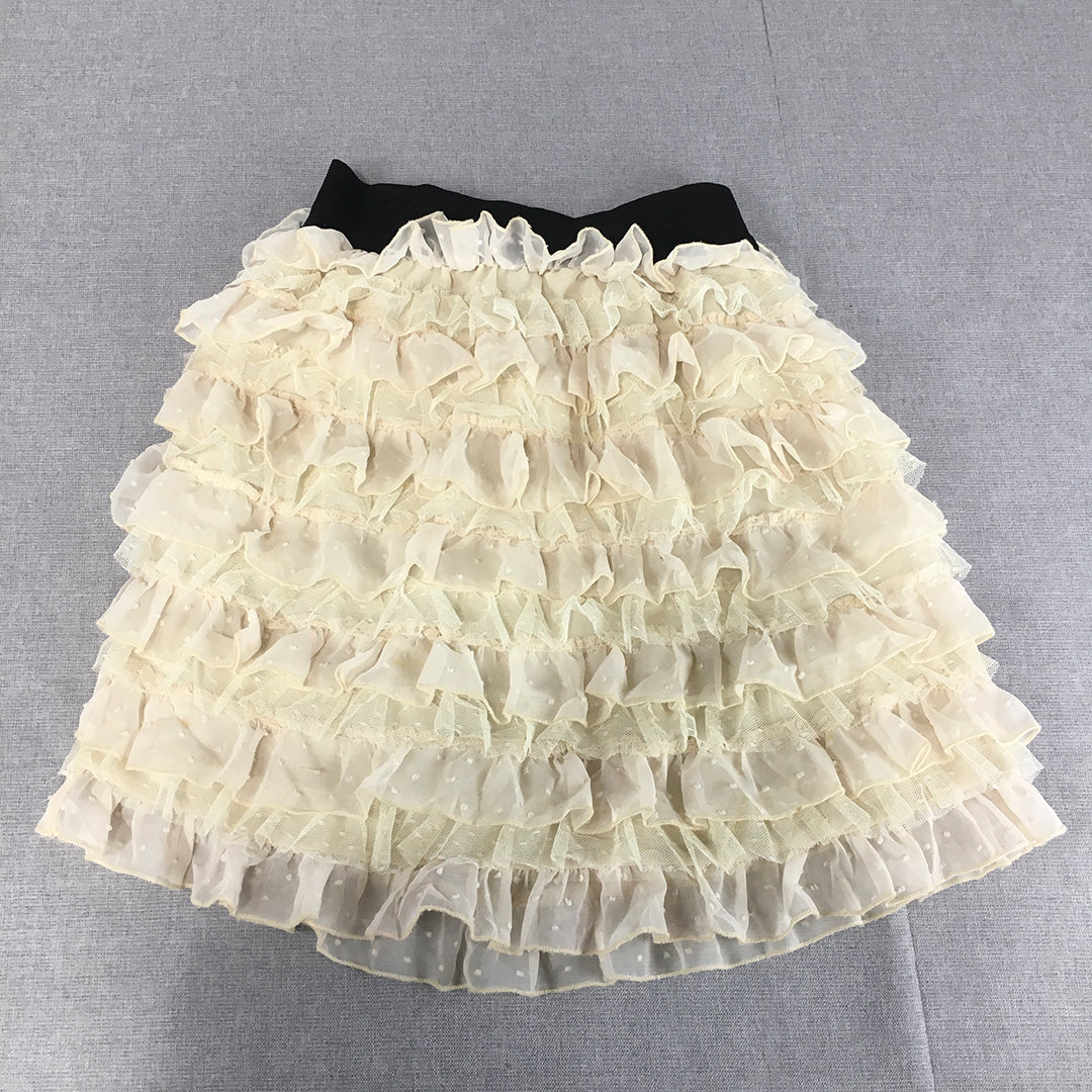 Paper Scissors Womens Mini Skirt Size 8 White Frilled Elastic Waist