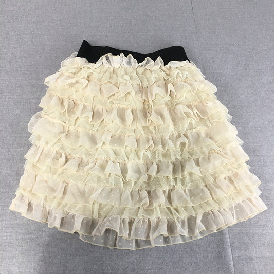 Paper Scissors Womens Mini Skirt Size 8 White Frilled Elastic Waist