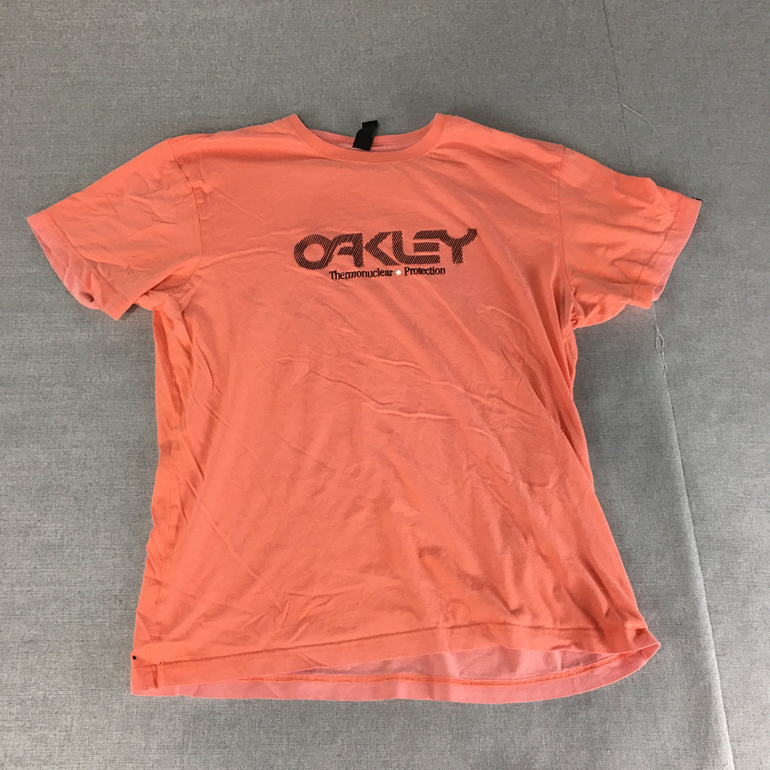 Oakley Mens T-Shirt Size L Pink Logo Slim Fit Short Sleeve Crew Neck Tee