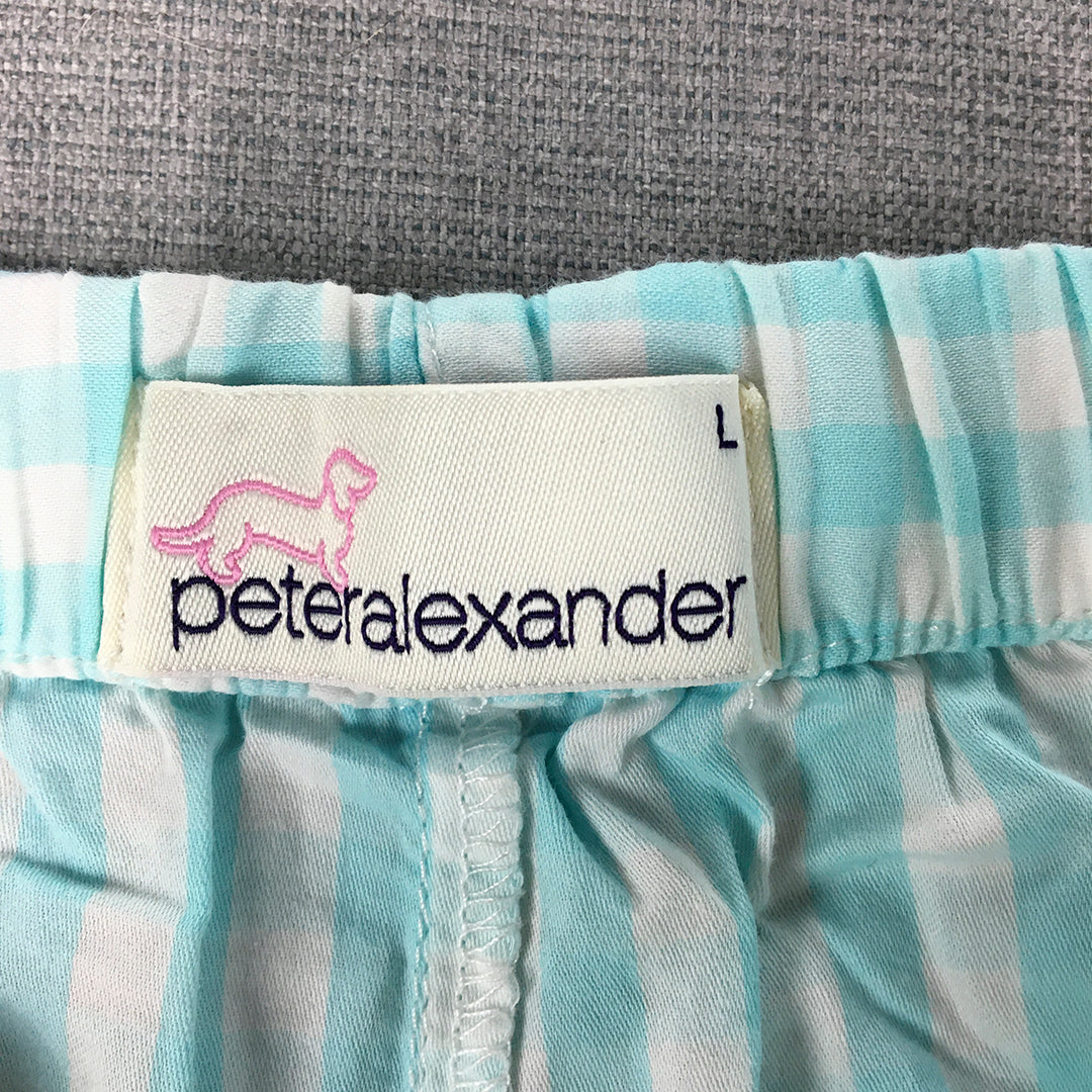 Peter Alexander Womens Sleep Shorts Size L Blue Checkered Drawstring Pajama