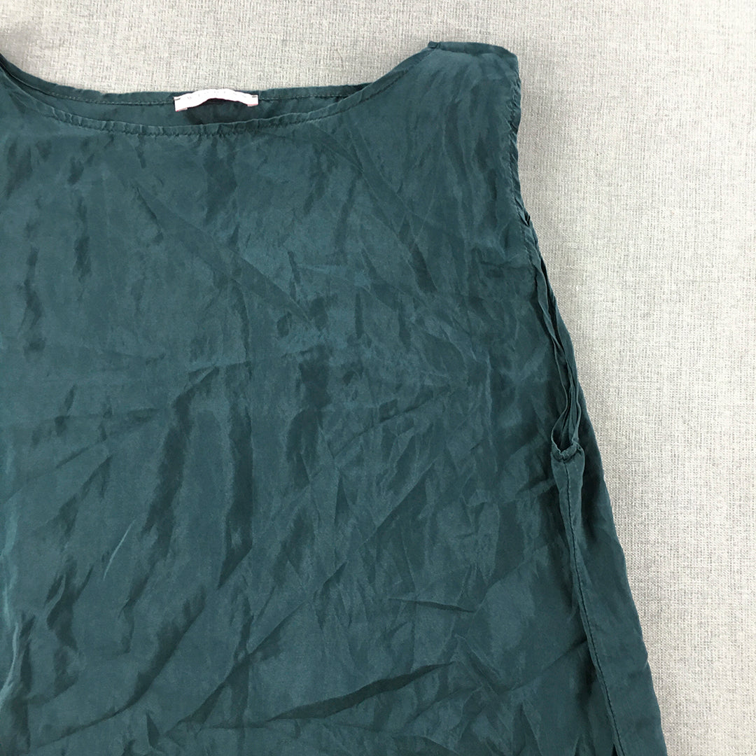 Widdess Womens Silk A-Line Dress Size 14 Green Sleeveless Short