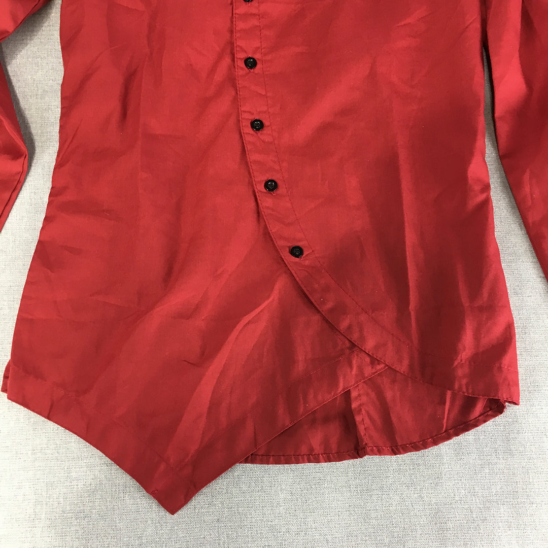 CT & HF Womens Shirt Size L Red Avant Garde Asymmetrical Button-Up Punk