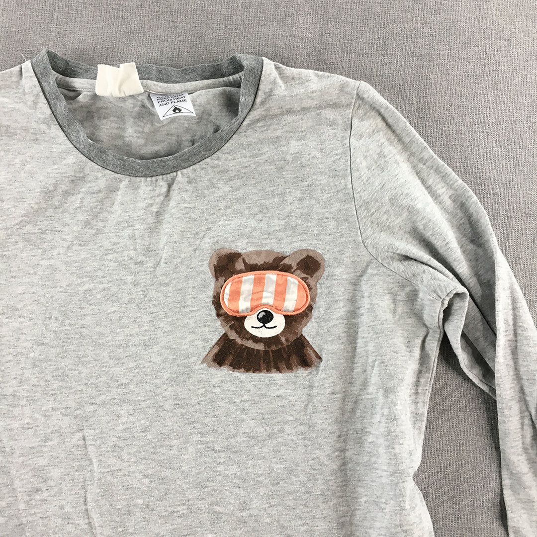 Peter Alexander Kids Boys Sleep Shirt Size 12 Grey Long Sleeve Bear Pajama