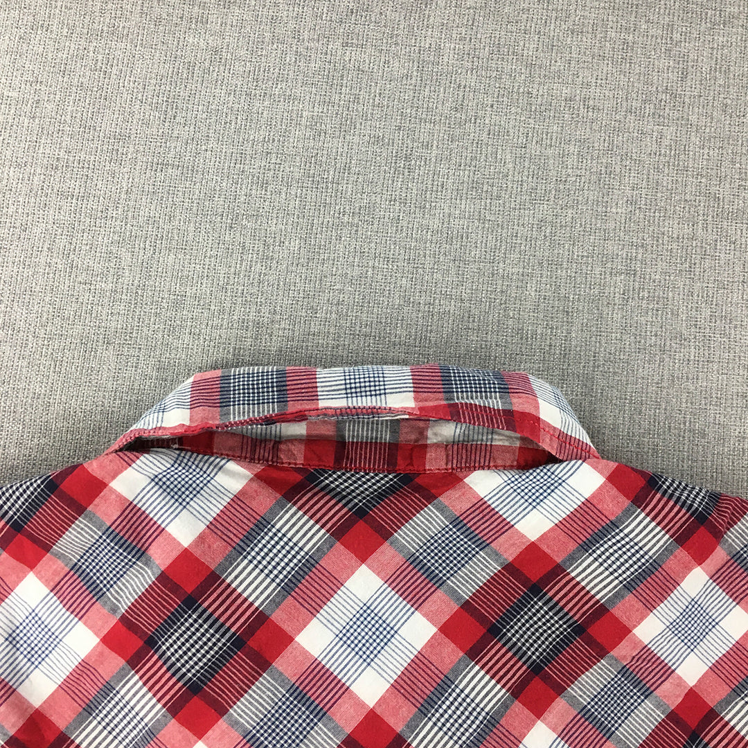 Levi's Denizen Mens Shirt Size S Slim Fit Red White Checkered Button-Up