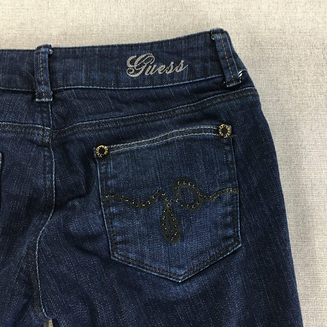 Guess Womens 3/4 Length Jeans Size 29 Blue Dark Wash Capri Stretch Denim