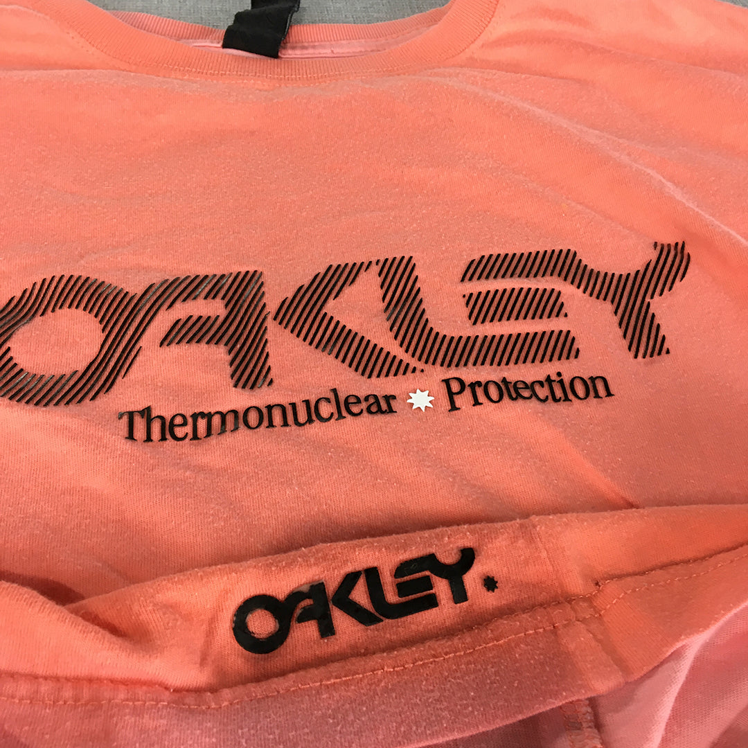 Oakley Mens T-Shirt Size L Pink Logo Slim Fit Short Sleeve Crew Neck Tee