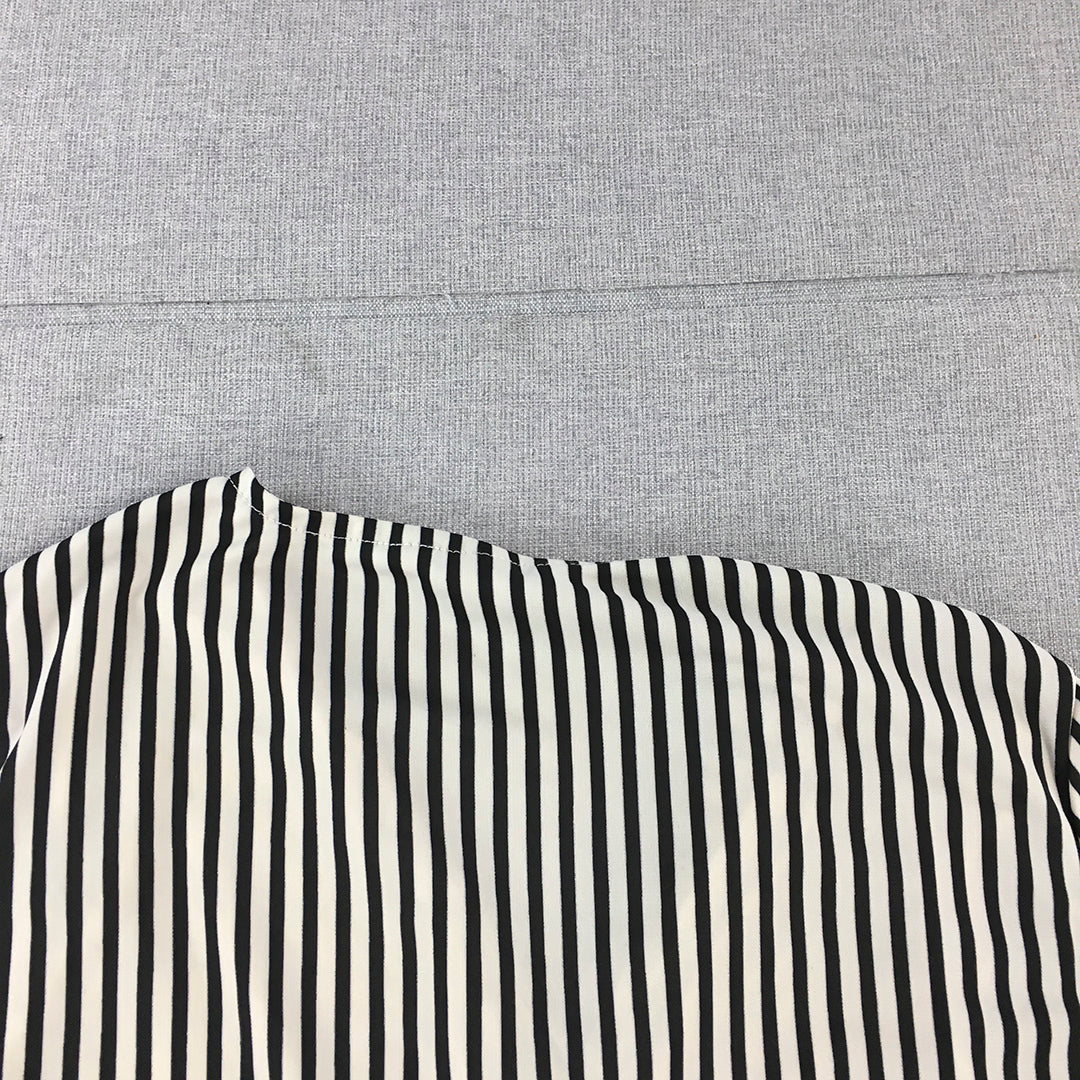 H&M Womens Dress Size L Black & White Striped Long Sleeve V-Neck Midi