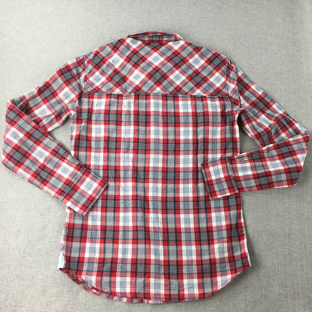 Levi's Denizen Mens Shirt Size S Slim Fit Red White Checkered Button-Up