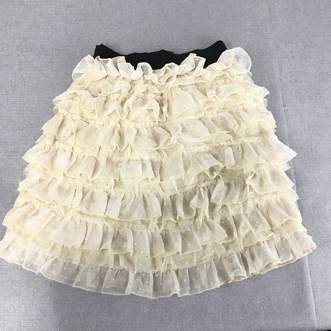 Paper Scissors Womens Mini Skirt Size 8 White Frilled Elastic Waist