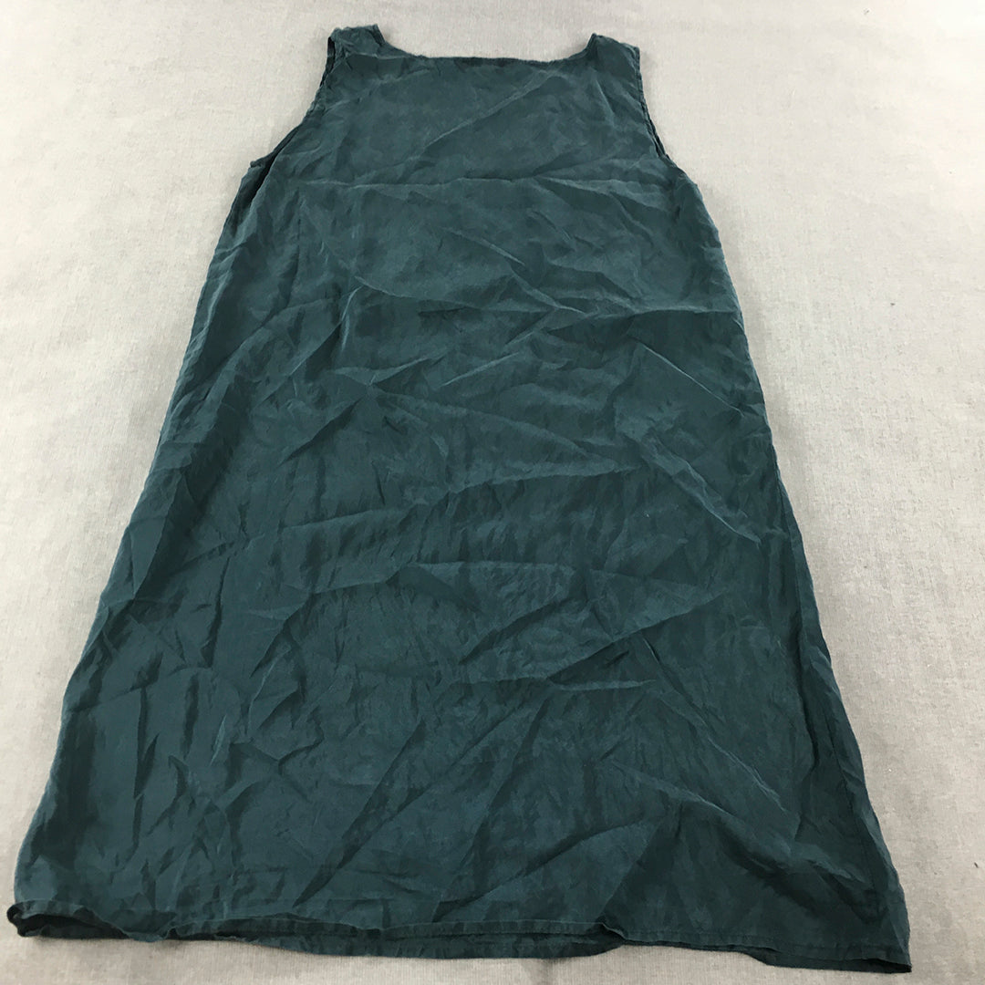 Widdess Womens Silk A-Line Dress Size 14 Green Sleeveless Short