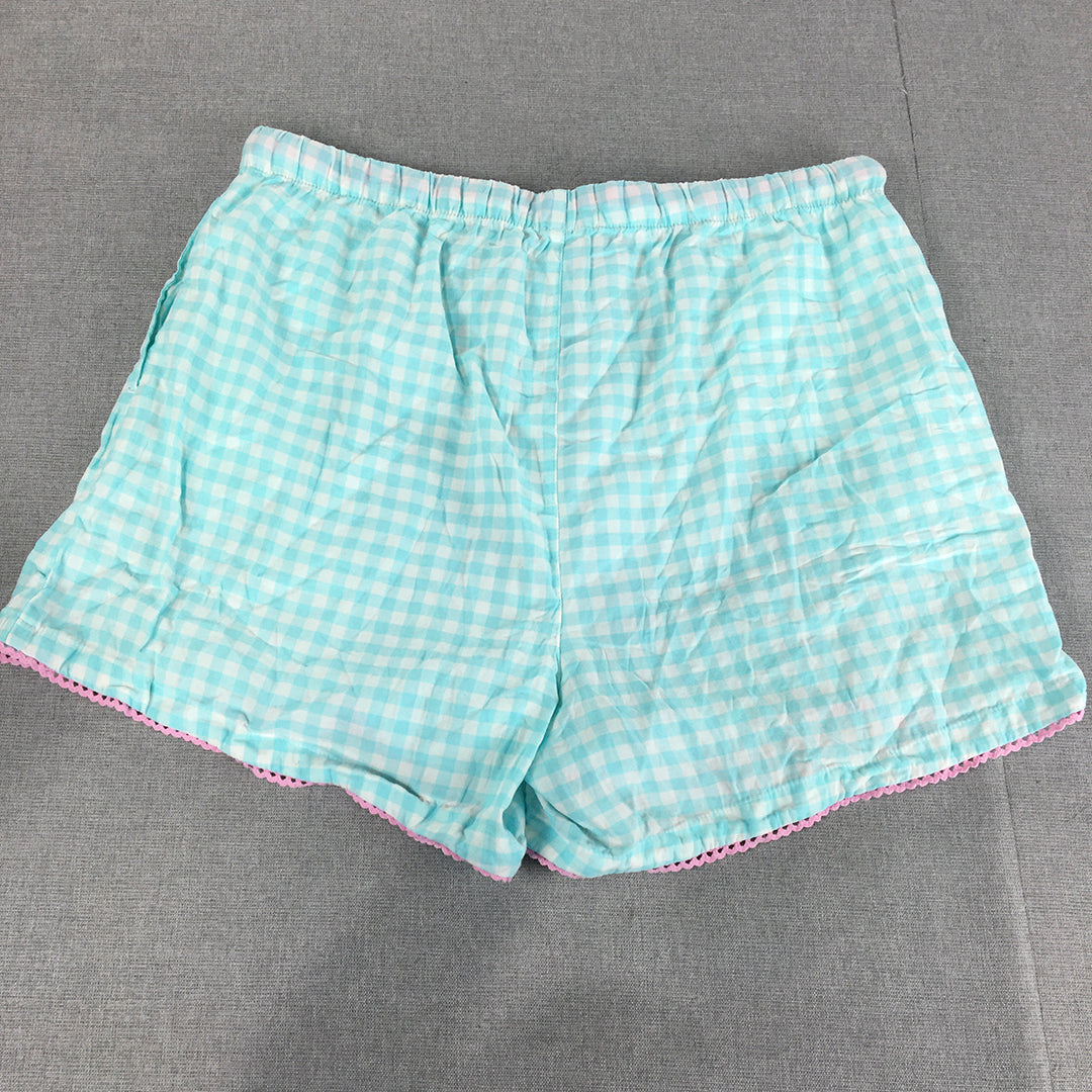 Peter Alexander Womens Sleep Shorts Size L Blue Checkered Drawstring Pajama