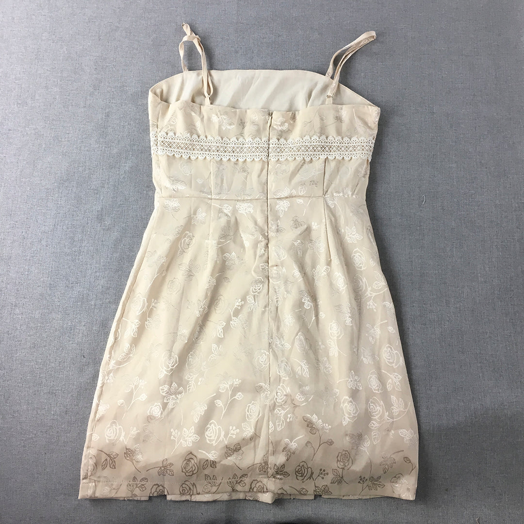 Luvalot Womens Mini Dress Size 8 Cream Beige Sleeveless Spaghetti Strap