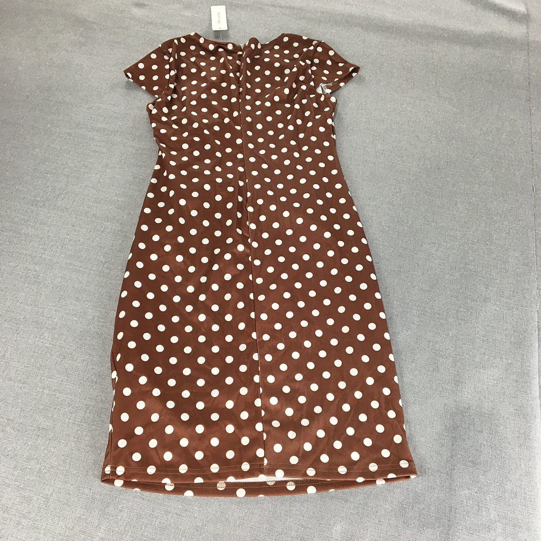 NEW Order Plus Womens Shirt Dress Size M Brown White Polka Dot Midi