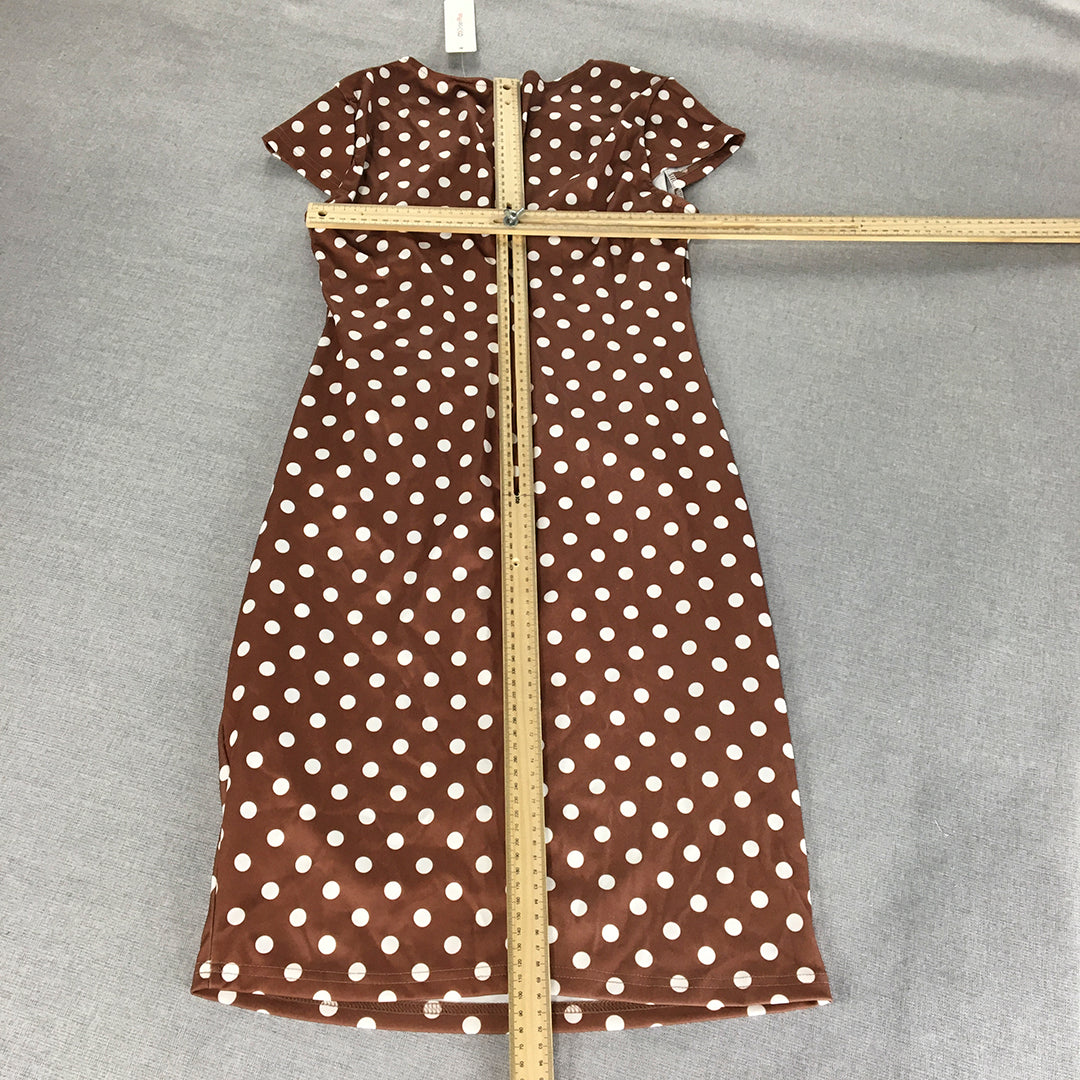 NEW Order Plus Womens Shirt Dress Size M Brown White Polka Dot Midi