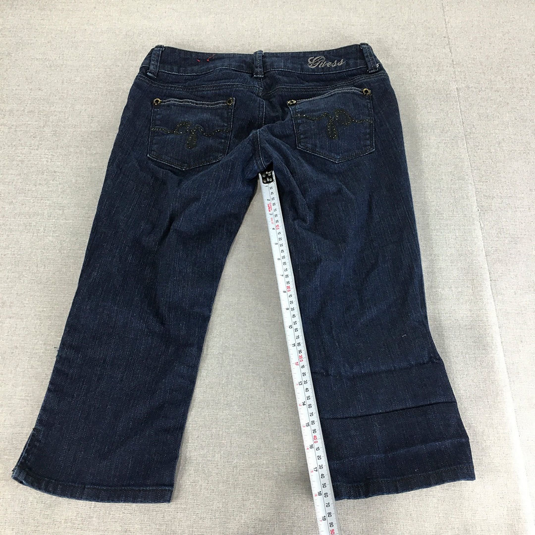 Guess Womens 3/4 Length Jeans Size 29 Blue Dark Wash Capri Stretch Denim