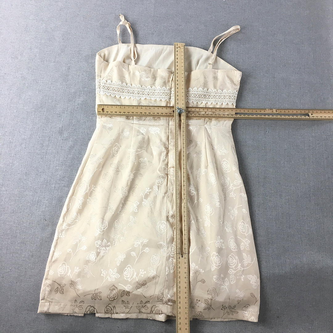 Luvalot Womens Mini Dress Size 8 Cream Beige Sleeveless Spaghetti Strap