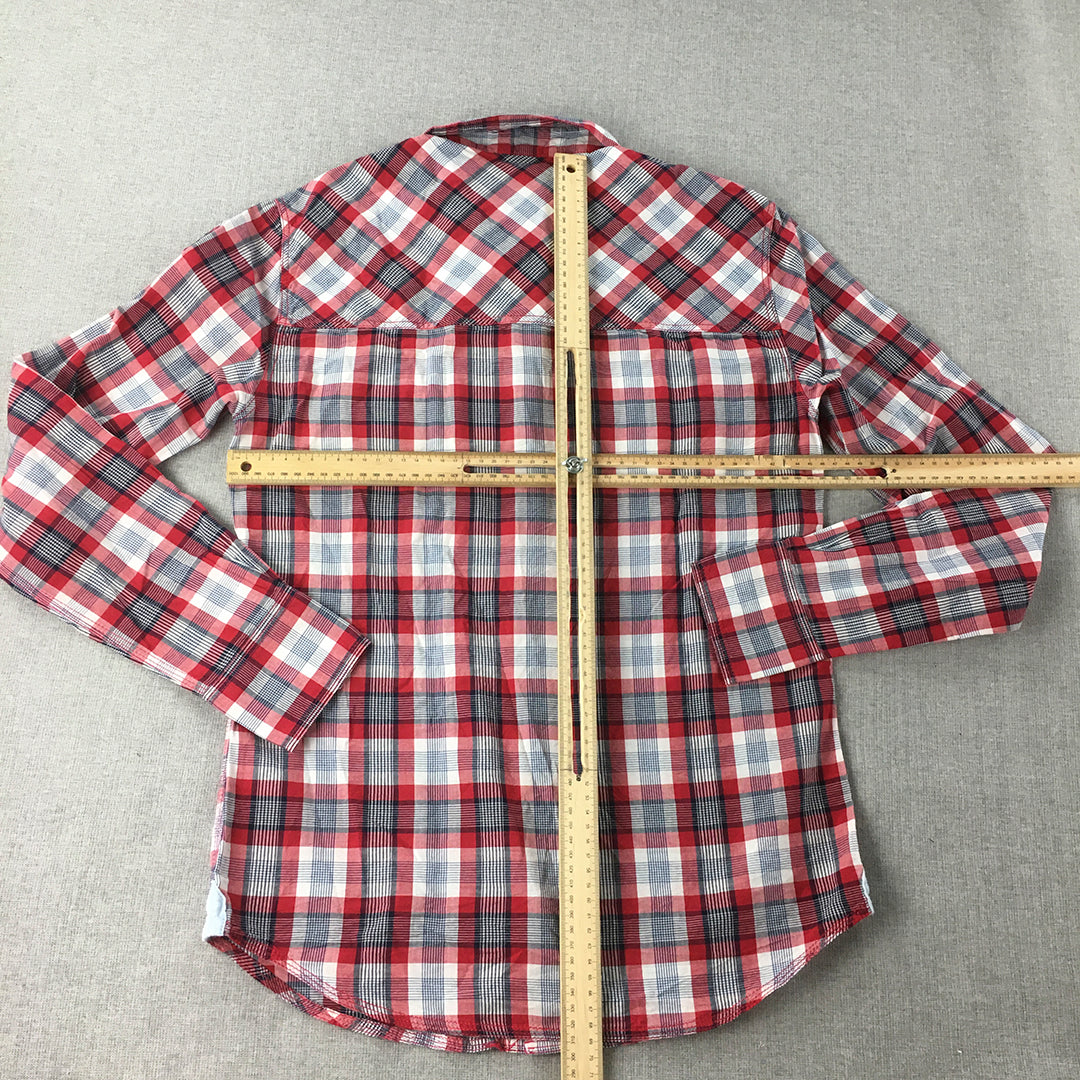 Levi's Denizen Mens Shirt Size S Slim Fit Red White Checkered Button-Up