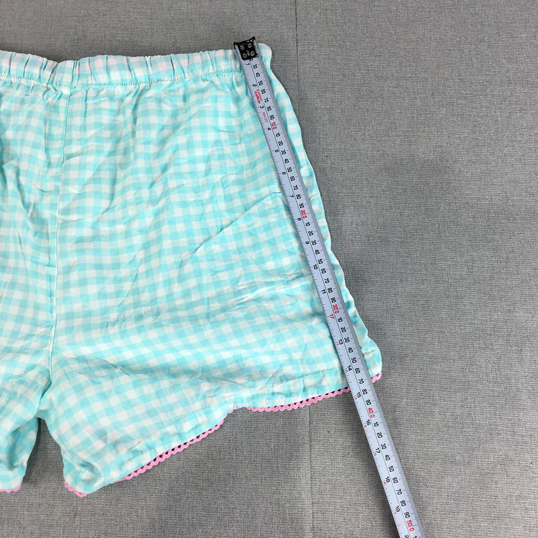 Peter Alexander Womens Sleep Shorts Size L Blue Checkered Drawstring Pajama