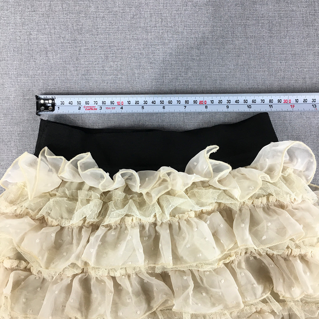 Paper Scissors Womens Mini Skirt Size 8 White Frilled Elastic Waist