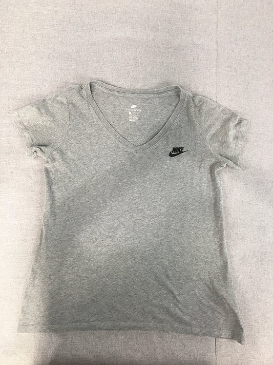 Nike Womens T-Shirt Size S Grey V-Neck Logo Short Sleeve Tee