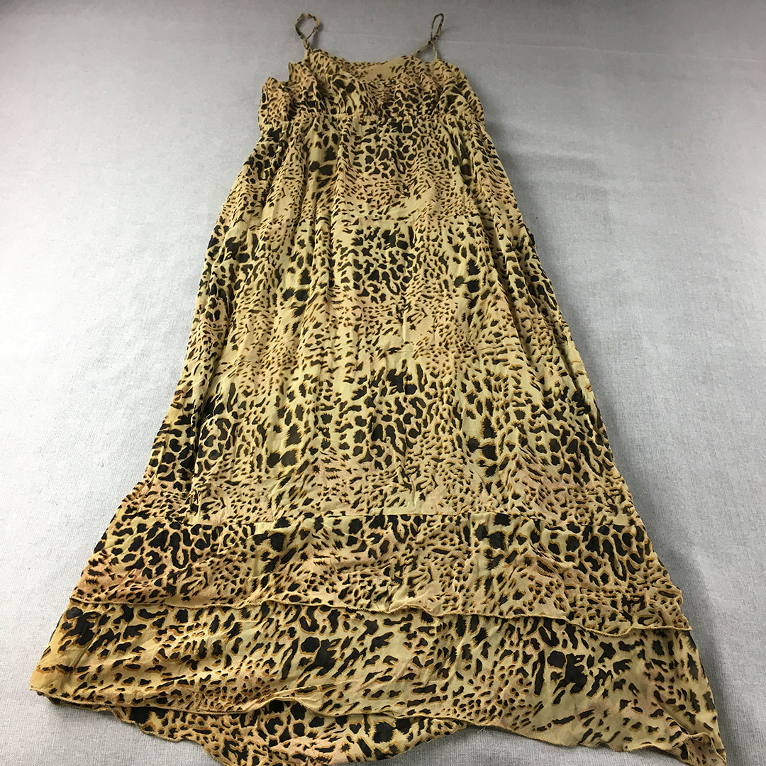 Kalindi Womens Dress Size 10 Brown Cheetah Print A-Line Sleeveless Midi