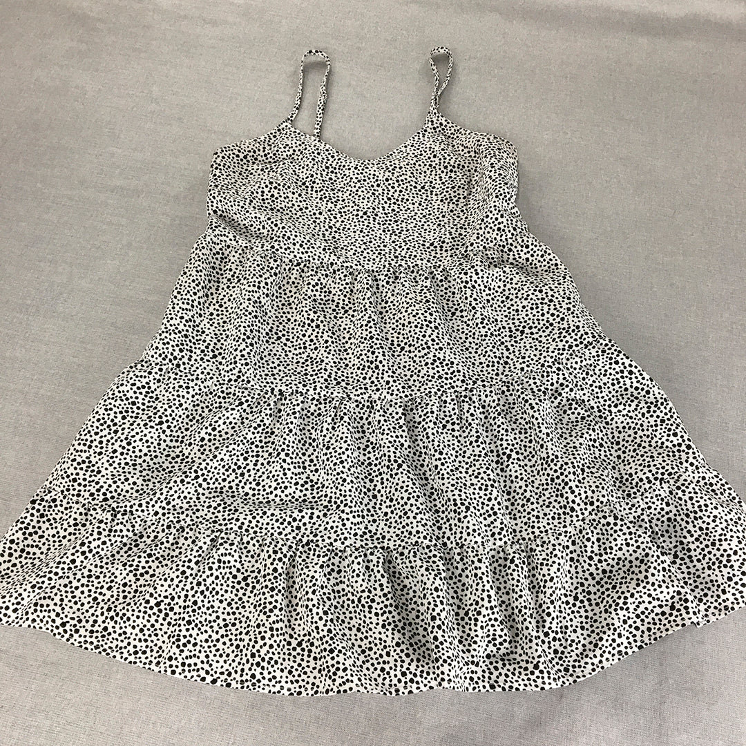 Ally Womens Mini Dress Size 12 White Black Dot Sleeveless Tiered