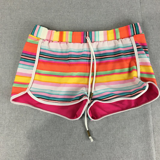 Mambo Kids Girls Beach Shorts Size 16 (Youth XL) Orange Pink Striped Drawstring