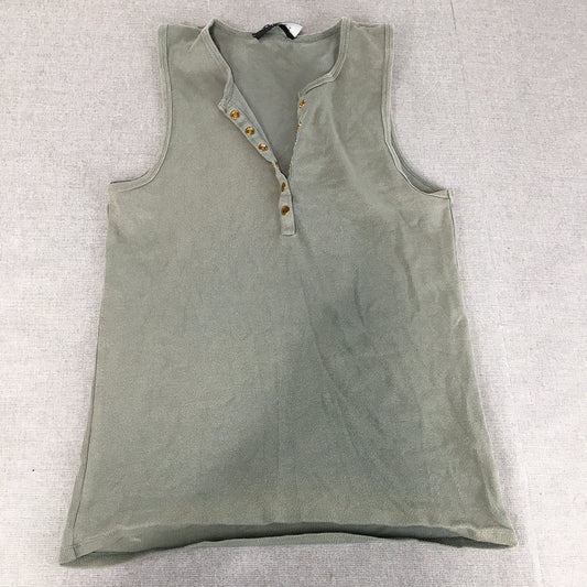 Decjuba Womens Knit Tank Top Size L Green Sleeveless Snap Button Shirt