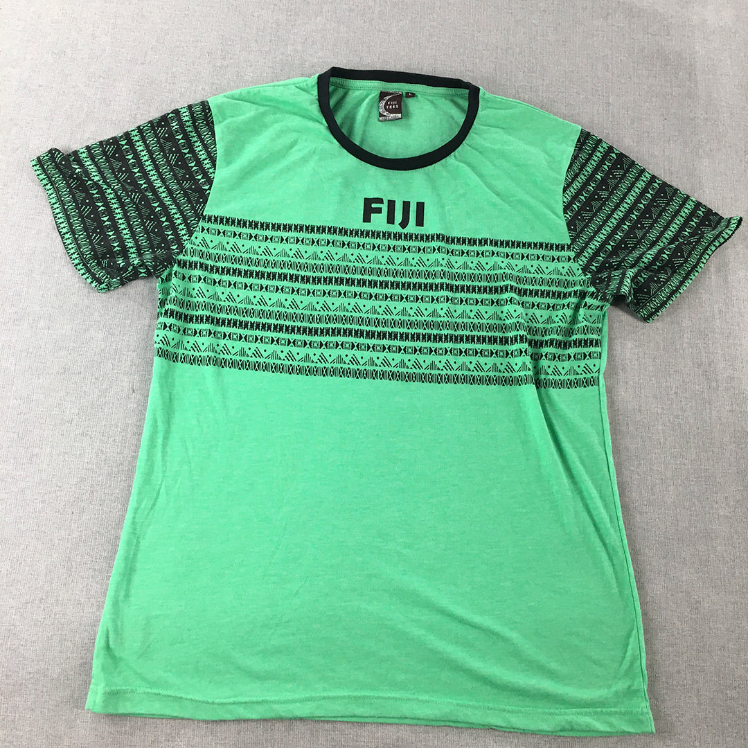 Fiji Tees Mens T-Shirt Size L Green Striped Short Sleeve Round Neck