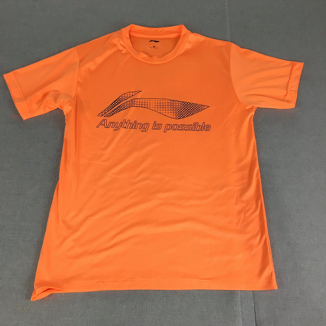 Li-Ning Womens T-Shirt Size M Orange Logo Running Athletic Gym