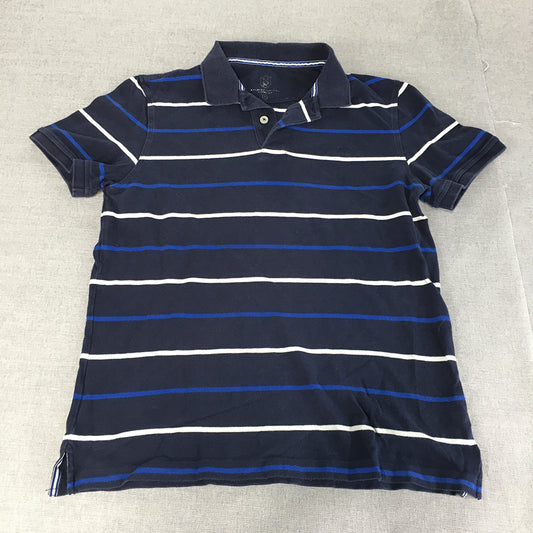 Sportscraft Mens Polo Shirt Size M Blue Striped Short Sleeve Collared Rugby